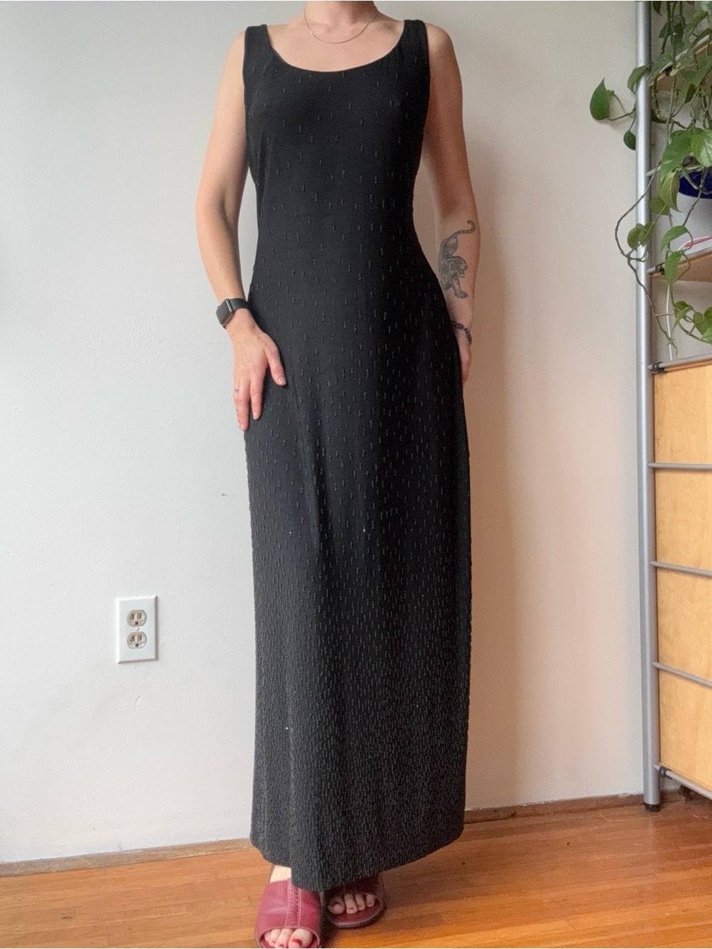 Vintage Black Beaded Sleeveless Maxi Dress